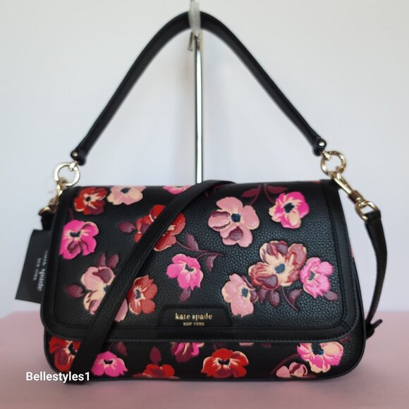 KATE SPADE Hudson Fall Poppies Pebbled Leather Medium Flap Convertible Shoulder⭐ - Picture 2 of 16